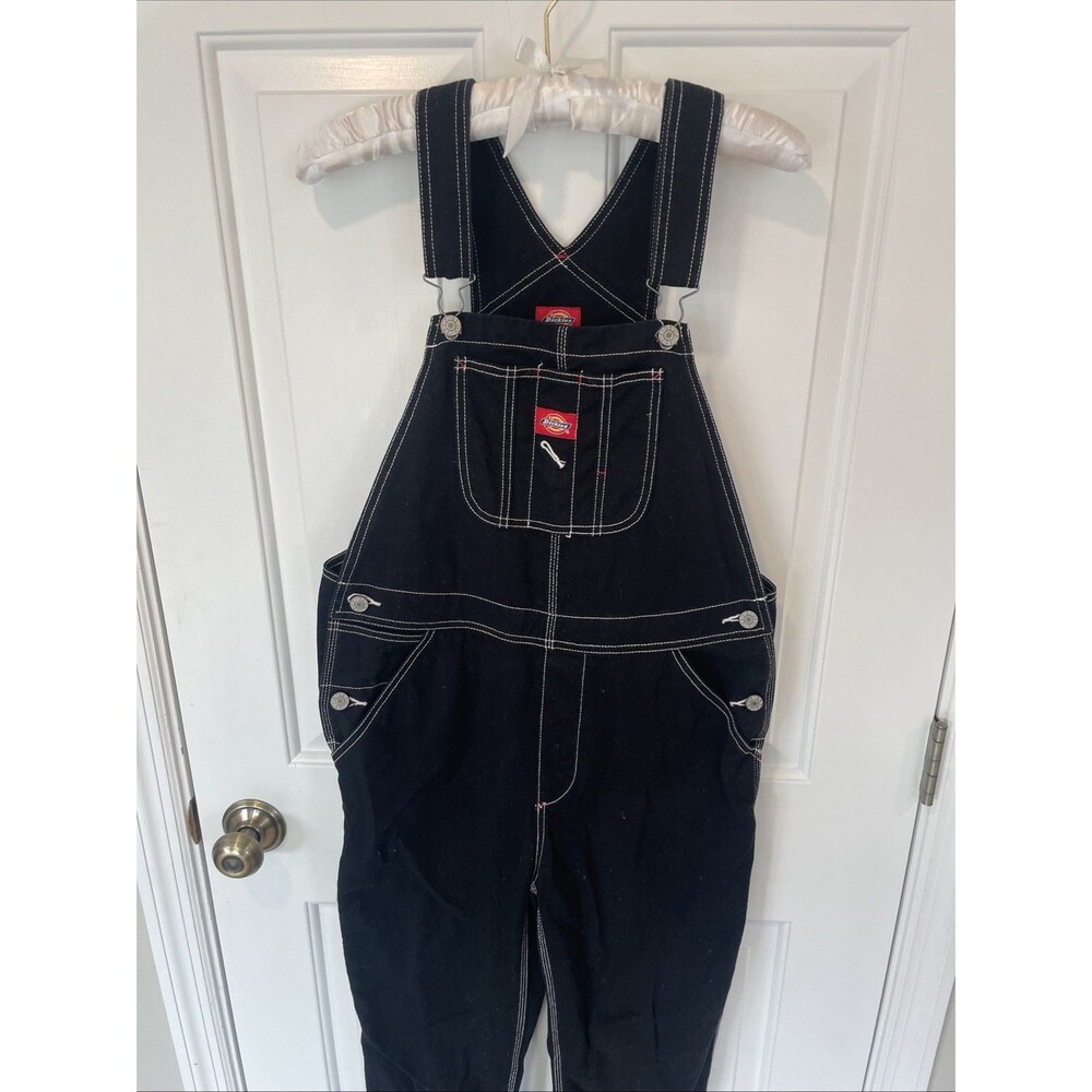 Dickies Women’s Black Contrast Stitch Carpenter Bib Overalls Cotton Medium - Picture 4 of 10